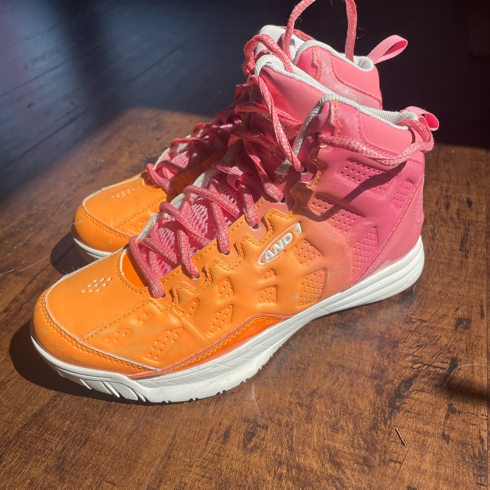 And1 Showout Youth Basketball Shoes Bright Orange & Pink High-Top, Sz 4, Worn 1 - Picture 3 of 8